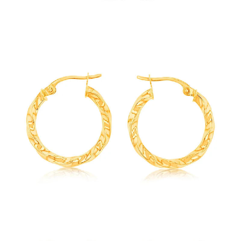 Elevate Your Outfit With Discounted Statement Jewelry 9ct Yellow Gold twist 15mm Hoops Earrings Elevate Your Outfit With Discounted Statement Jewelry 9ct Yellow Gold twist 15mm Hoops Earrings