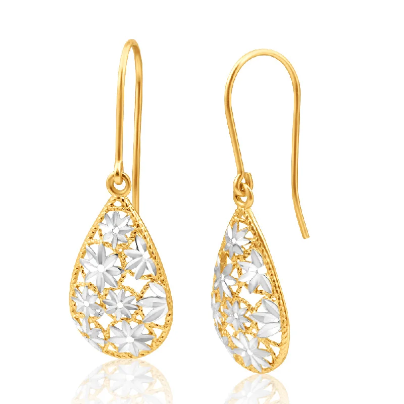 Luxury Jewelry At Unbeatable Discounts 9ct Yellow Gold & White Gold Filigree Flower Tear Drop Earrings Luxury Jewelry At Unbeatable Discounts 9ct Yellow Gold & White Gold Filigree Flower Tear Drop Earrings