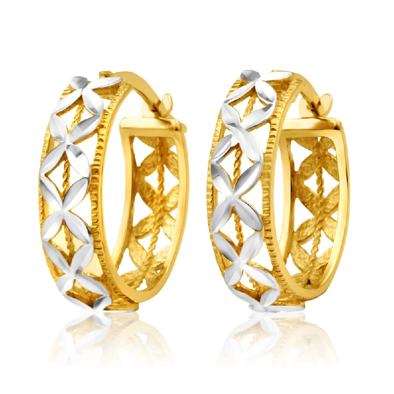 Customized Silver Jewelry For Unique Style 9ct Yellow Gold & White Snowflake Features Hoop Earrings Customized Silver Jewelry For Unique Style 9ct Yellow Gold & White Snowflake Features Hoop Earrings