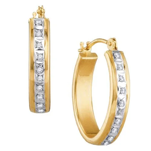 Trending Jewelry Now Available At Exclusive Prices Diamond Fascination 14KT Yellow Gold 14X17MM Diamond Accent Hoop Earrings