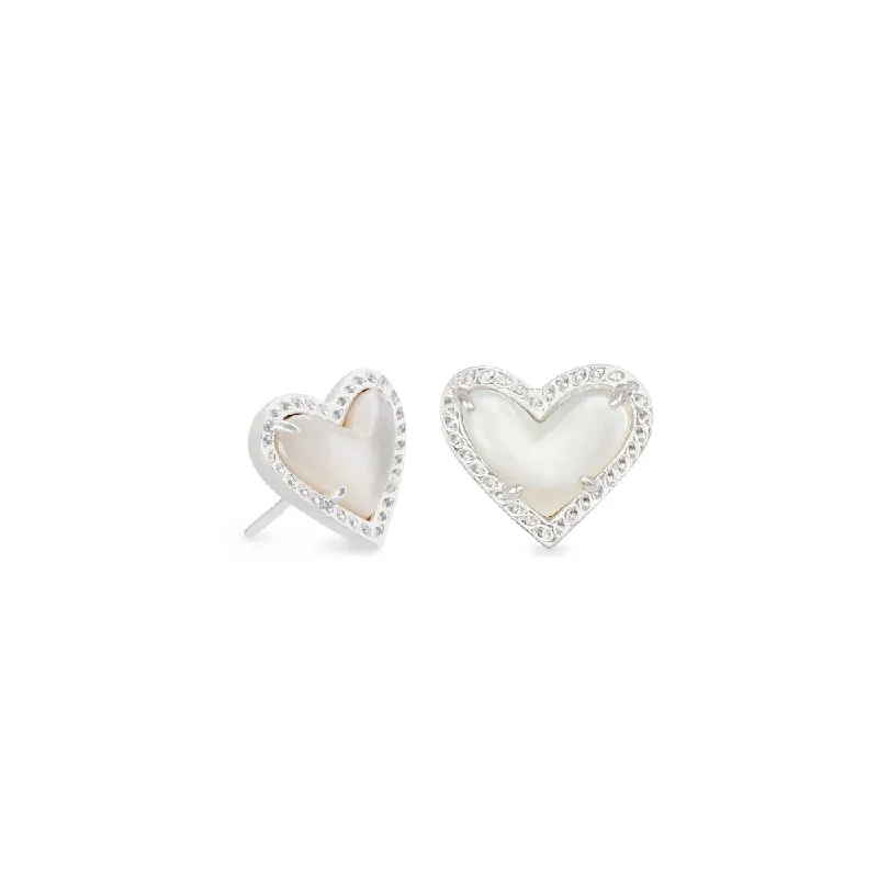 Discounted Luxury Jewelry – Shine Without The Splurge Kendra Scott Ari Heart Rhodium Stud Earrings in Ivory Mother of Pearl Discounted Luxury Jewelry – Shine Without The Splurge Kendra Scott Ari Heart Rhodium Stud Earrings in Ivory Mother of Pearl
