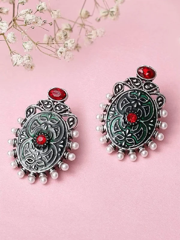 Trending Jewelry Now Available At Exclusive Prices Rubans Silver Plated Oxidised Handcrafted Enamel Stud Earrings Trending Jewelry Now Available At Exclusive Prices Rubans Silver Plated Oxidised Handcrafted Enamel Stud Earrings