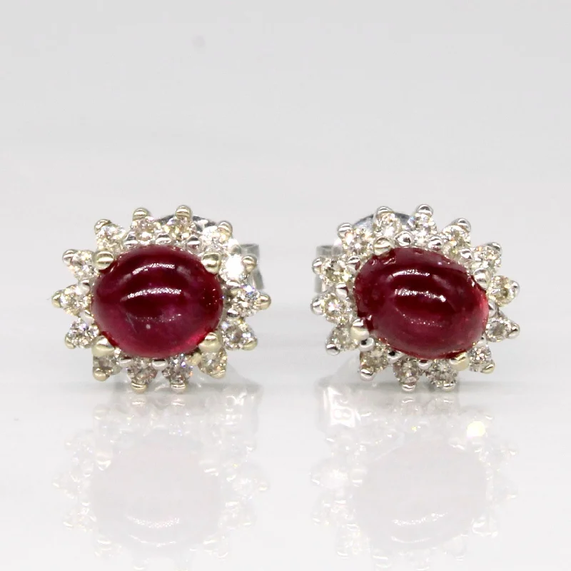 Get The Sparkle You Love At Prices You Adore Cabochon Ruby & Diamond Halo Stud Earrings | 1.00ctw, 0.14ctw | Get The Sparkle You Love At Prices You Adore Cabochon Ruby & Diamond Halo Stud Earrings | 1.00ctw, 0.14ctw |