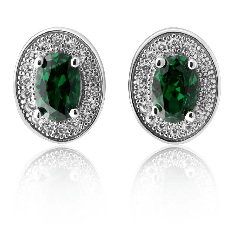 Jewelry Clearance – Final Chance To Save Big Sterling Silver Created Emerald and Zirconia Oval Halo Studs Jewelry Clearance – Final Chance To Save Big Sterling Silver Created Emerald and Zirconia Oval Halo Studs