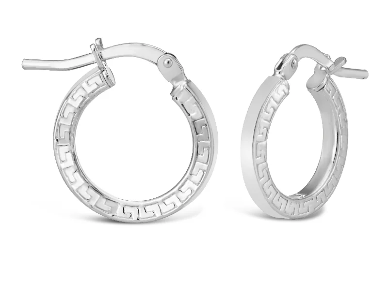 Fashion-Forward Jewelry At Exclusive Discounts Sterling Silver Greek Key Flat Hoops