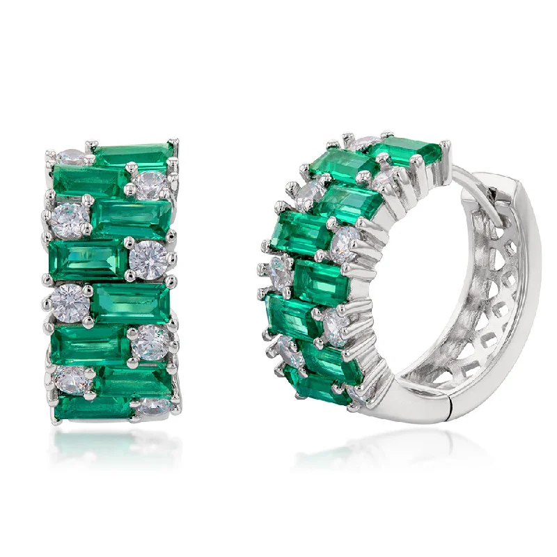 Stunning Jewelry At A Fraction Of The Price Sterling Silver Rhodium Plated Emerald Green And White Cubic Zirconia Hoop Earrings Stunning Jewelry At A Fraction Of The Price Sterling Silver Rhodium Plated Emerald Green And White Cubic Zirconia Hoop Earrings