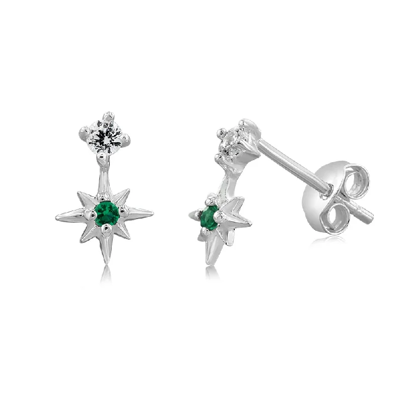 Sparkle On A Budget – Fine Jewelry For Less Sterling Silver Star Emerald Glass And White Cubic Zirconia Studs Earrings Sparkle On A Budget – Fine Jewelry For Less Sterling Silver Star Emerald Glass And White Cubic Zirconia Studs Earrings