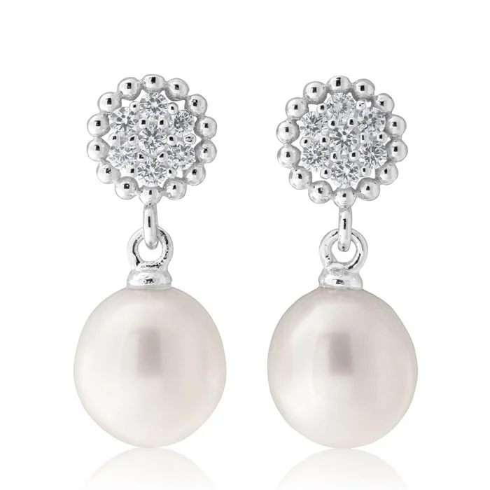 Adjustable Charm Bracelets For A Perfect Fit Sterling Silver White Freshwater Pearl 7.5-8mm & Zirconia Earrings Adjustable Charm Bracelets For A Perfect Fit Sterling Silver White Freshwater Pearl 7.5-8mm & Zirconia Earrings