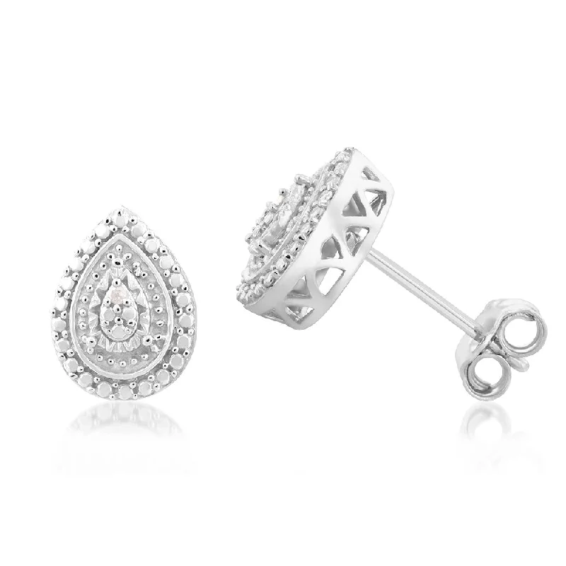 Luxury Handcrafted Jewelry For Elegant Looks Sterling Silver With 2 Diamond Pear Shape Earing Stud Luxury Handcrafted Jewelry For Elegant Looks Sterling Silver With 2 Diamond Pear Shape Earing Stud