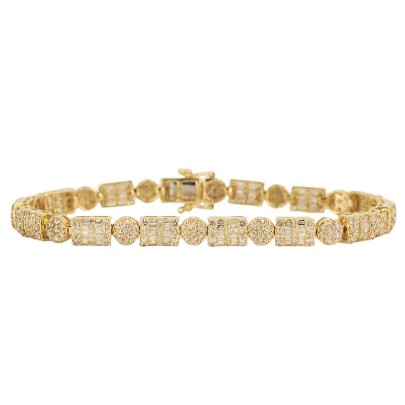Shop Dazzling Jewelry At The Best Prices 10k Yellow Gold Fancy JD&Co Baguette and Round Diamond Bracelet 6.76cttw