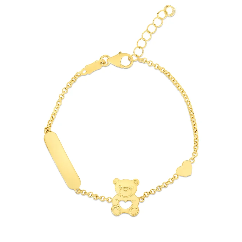 Limited-Stock Jewelry Sale – Once It's Gone, It's Gone Kids 14K Gold Teddy Bear ID Bracelet Engravable 6"