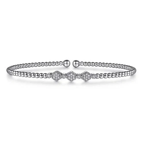 Fashion-Forward Geometric Jewelry For Contemporary Style 14K White Gold Bujukan Bead and Hexagon 0.13cttw Cluster Diamond Bangle Fashion-Forward Geometric Jewelry For Contemporary Style 14K White Gold Bujukan Bead and Hexagon 0.13cttw Cluster Diamond Bangle
