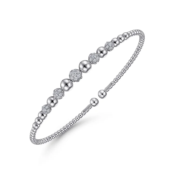 Affordable Glamour – Premium Jewelry For Less 14K White Gold Bujukan Bead Cuff Bracelet with Pave Diamond Stations Affordable Glamour – Premium Jewelry For Less 14K White Gold Bujukan Bead Cuff Bracelet with Pave Diamond Stations