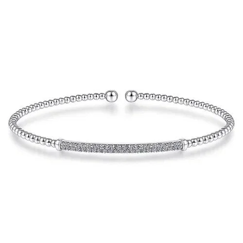 Exclusive Jewelry Sale – Sparkle For Less 14K White Gold Bujukan Split Cuff Bracelet with Diamond Pave Bar