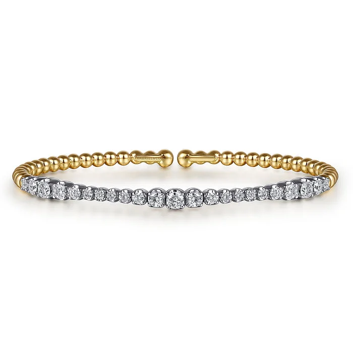 Celebrate Every Occasion With Sparkling Savings 14K White Yellow Gold Bujukan Beads and Graduating Diamond Split Bangle Bracelet Celebrate Every Occasion With Sparkling Savings 14K White Yellow Gold Bujukan Beads and Graduating Diamond Split Bangle Bracelet