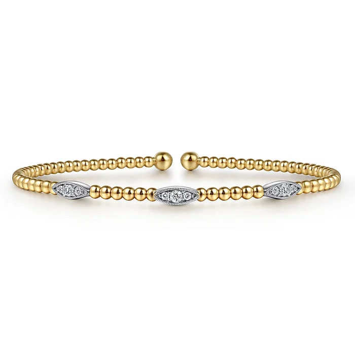 Luxury Handcrafted Jewelry For Elegant Looks 14K White-Yellow Gold Bujukan Diamond Marquise Stations Bangle Luxury Handcrafted Jewelry For Elegant Looks 14K White-Yellow Gold Bujukan Diamond Marquise Stations Bangle