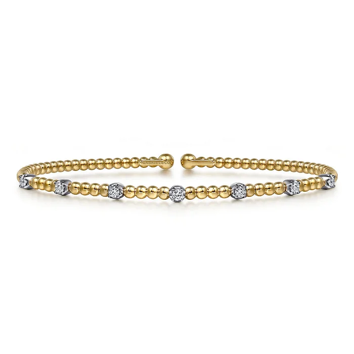 Premium Jewelry Now Available At Special Discounts 14K White-Yellow Gold Bujukan Diamond Stations Bangle