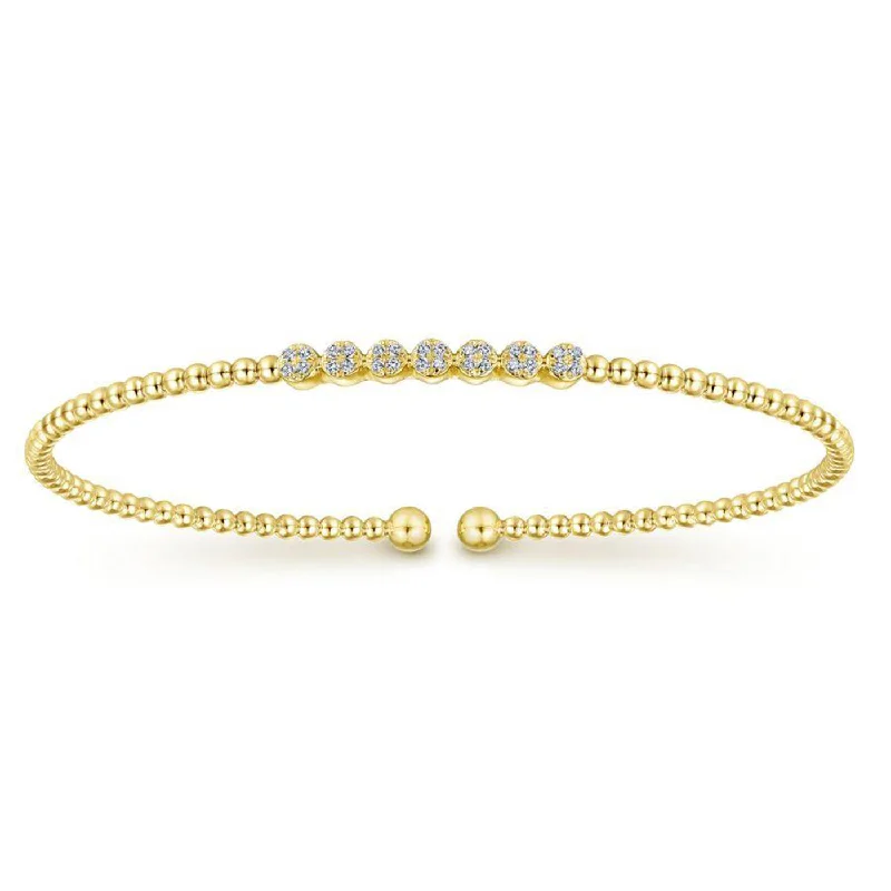 Delicate Crystal Jewelry For Sophisticated Charm 14K Yellow Gold Bujukan Bead and 0.13cttw Cluster Diamond Bangle Delicate Crystal Jewelry For Sophisticated Charm 14K Yellow Gold Bujukan Bead and 0.13cttw Cluster Diamond Bangle