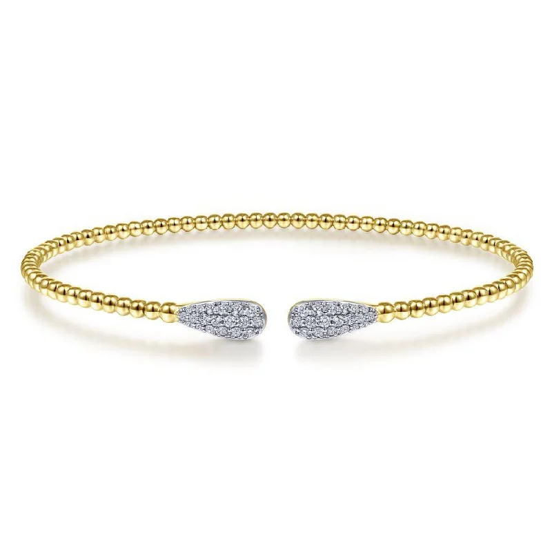 Huge Savings On Premium Jewelry Styles 14K Yellow Gold Bujukan Bead Cuff Bracelet with Diamond Pave Teardrops
