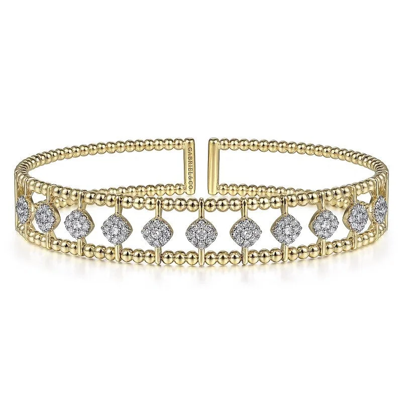 Shop Dazzling Jewelry At The Best Prices 14K Yellow Gold Bujukan Bead Cuff Bracelet with Pave Diamond Connectors