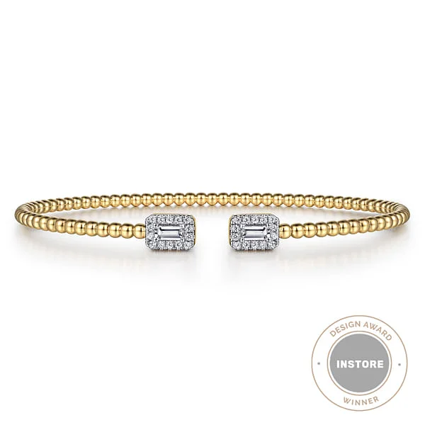 Eco-Friendly Sustainable Jewelry For Conscious Buyers 14K Yellow Gold Bujukan Open Cuff Bracelet with Diamond Baguettes