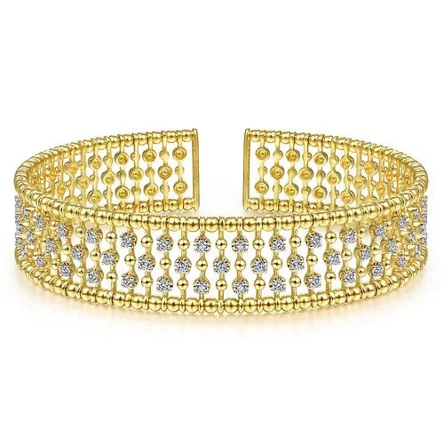 Limited-Time Offer On Elegant Jewelry Pieces 14K Yellow Gold Wide Diamond Cage Cuff Bracelet