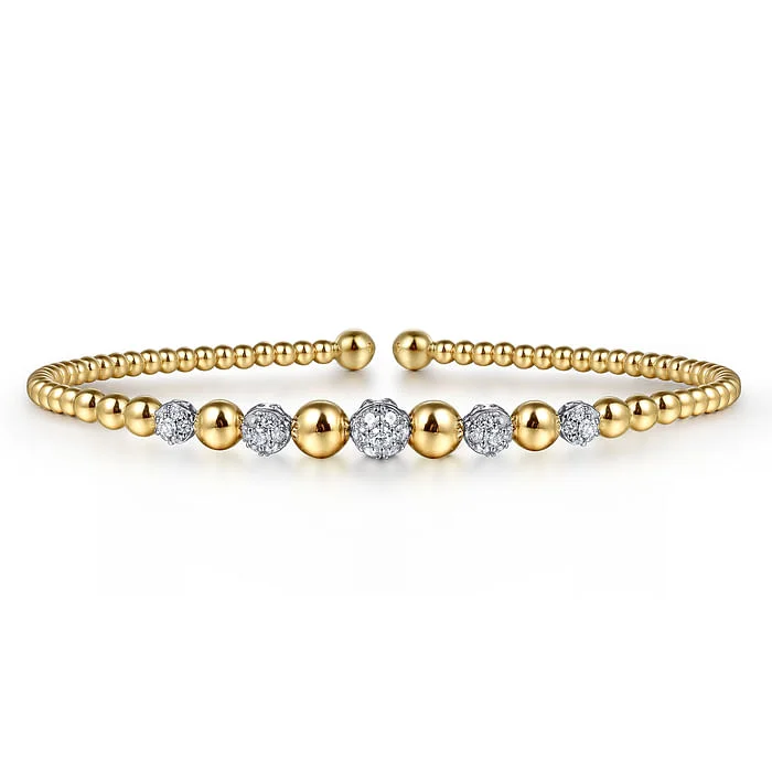 Stunning Jewelry Pieces At The Lowest Prices Ever 14K Yellow-White Gold Bujukan Diamond Stations Bangle