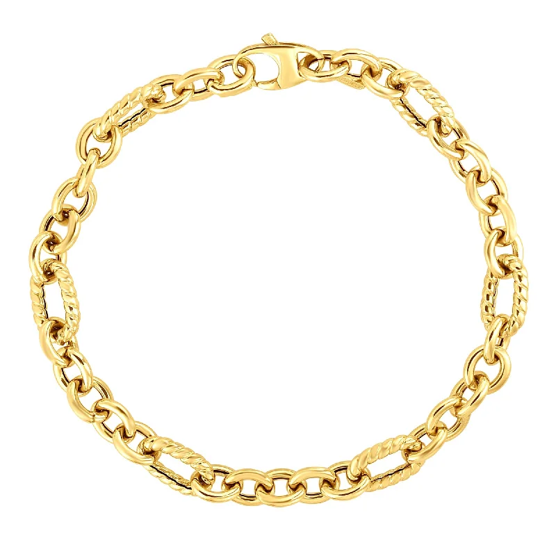 Delicate Crystal Jewelry For Sophisticated Charm 14K Gold Italian Cable Textured Oval Link Bracelet 7.5"