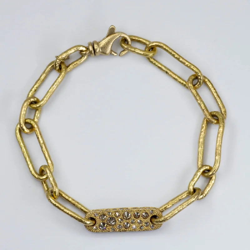 Limited Stock On Premium Jewelry At Low Prices Upside Down Set Diamond 14k Gold Textured Paperclip Chain Bracelet | 1.5 ctw, 7.25''| Limited Stock On Premium Jewelry At Low Prices Upside Down Set Diamond 14k Gold Textured Paperclip Chain Bracelet | 1.5 ctw, 7.25''|