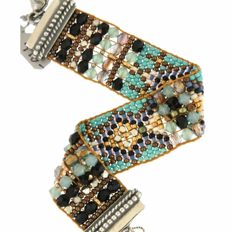 Handmade Pearl Jewelry For Timeless Elegance Chili Rose "Turquoise  Quilt"  Silver TIp Bracelet