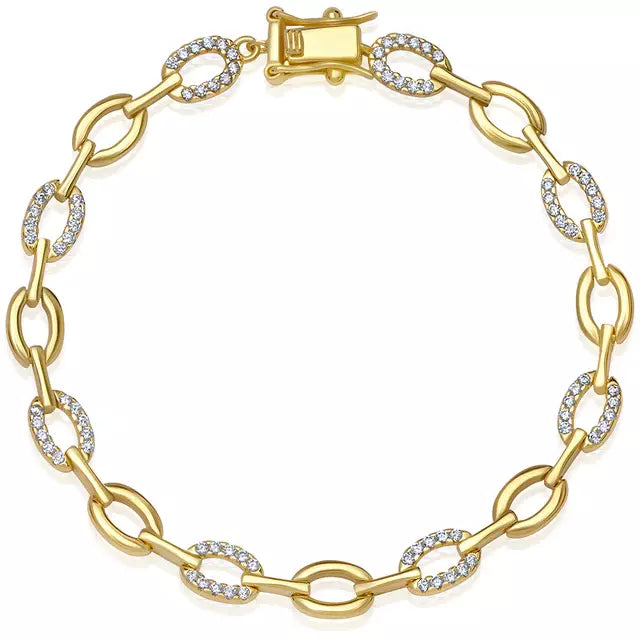 The Perfect Jewelry Piece At The Perfect Price CRISLU Pave Oval Link Bracelet Finished in 18kt Gold- 7 Inches The Perfect Jewelry Piece At The Perfect Price CRISLU Pave Oval Link Bracelet Finished in 18kt Gold- 7 Inches