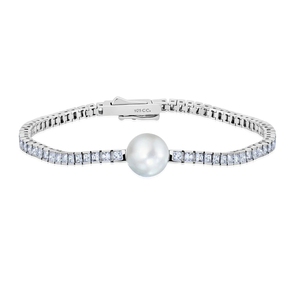 Shop Jewelry That Shines Without The High Price CRISLU Princess Cut 7" Bracelet with Pearl Center Shop Jewelry That Shines Without The High Price CRISLU Princess Cut 7" Bracelet with Pearl Center