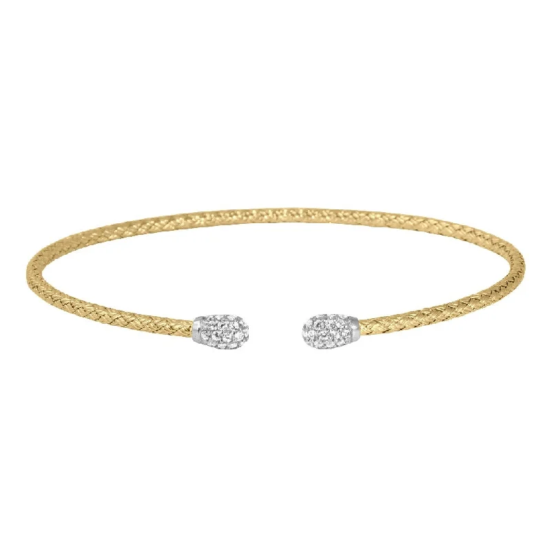 CZ Gold Plated Silver 2mm Mesh Cuff Bangle