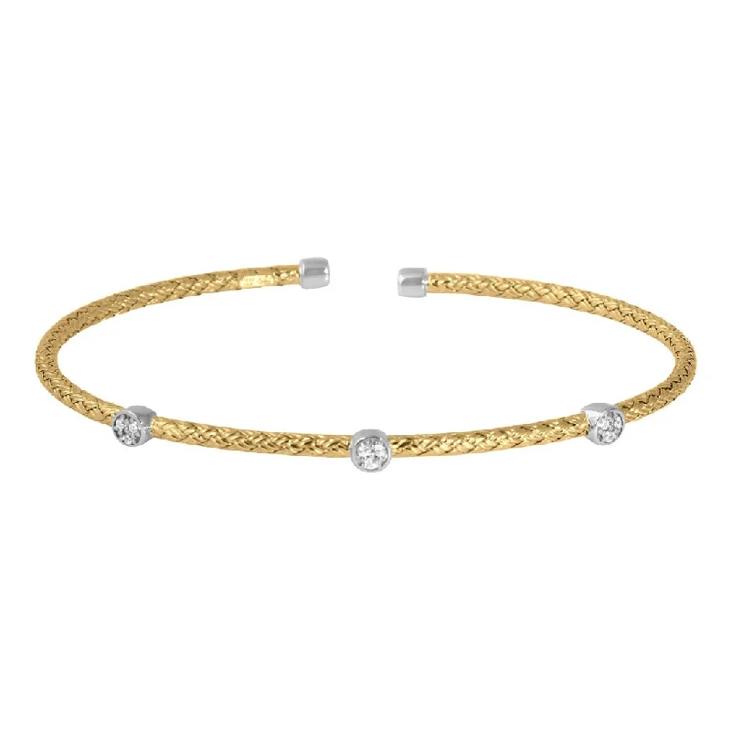 CZ Gold Plated Silver 2mm Mesh Cuff Bangle