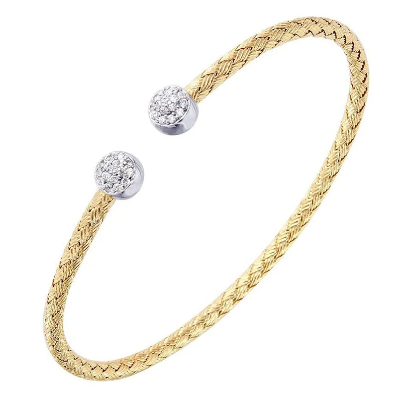 Timeless Jewelry Styles At Wallet-Friendly Prices CZ Gold Plated Silver 3mm Mesh Cuff Bangle