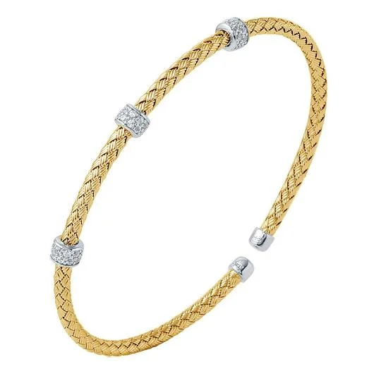 Jewelry Clearance Event – Stock Up Before It's Over CZ Gold Plated Silver 3mm Mesh Cuff Bangle