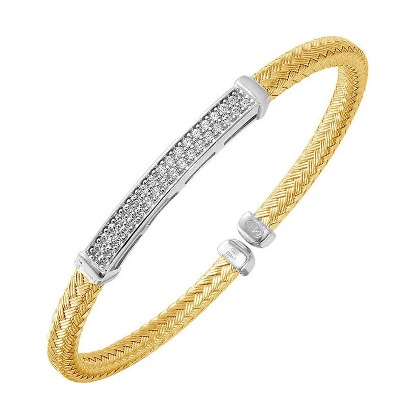 Elevate Your Outfit With Discounted Statement Jewelry CZ Gold Plated Silver 4mm Mesh Cuff Bangle Elevate Your Outfit With Discounted Statement Jewelry CZ Gold Plated Silver 4mm Mesh Cuff Bangle