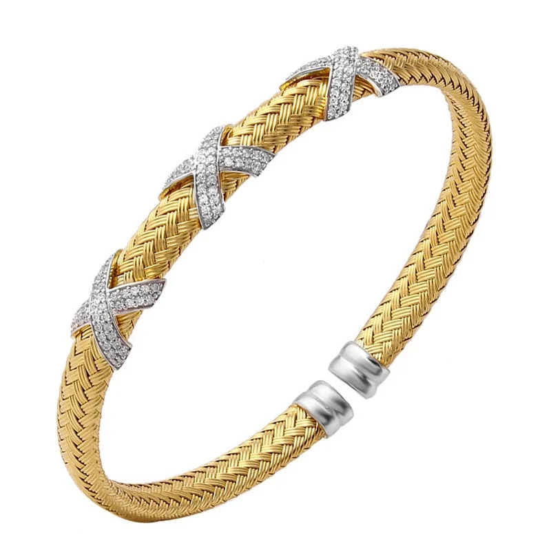 Accessorize For Less – Luxury Jewelry At Affordable Prices CZ Gold Plated Silver 6mm Mesh Cuff Bangle