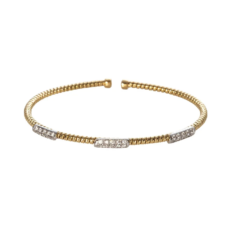 Flash Sale On Stunning Jewelry – Don't Miss Out Diamond 3 Station 18K Yellow Gold Flexible Cuff Bangle
