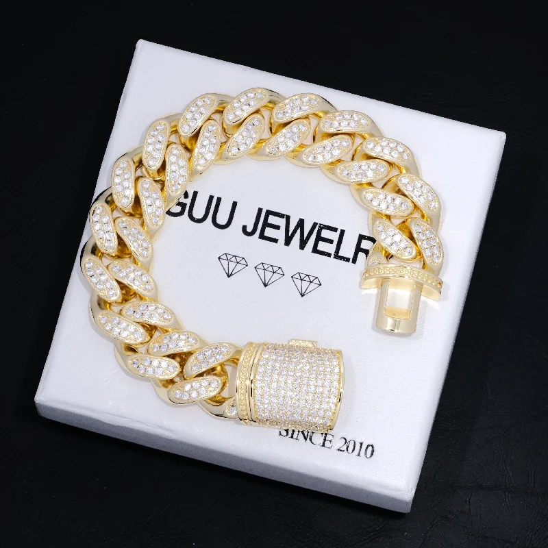 Shop Elegant Jewelry At Unbeatable Prices Iced Cuban Link Bracelet (19mm) in Yellow Gold Shop Elegant Jewelry At Unbeatable Prices Iced Cuban Link Bracelet (19mm) in Yellow Gold