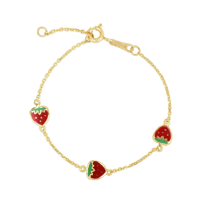 Affordable Luxury Jewelry For Every Occasion Kids 14K Gold Enamel Strawberry Bracelet