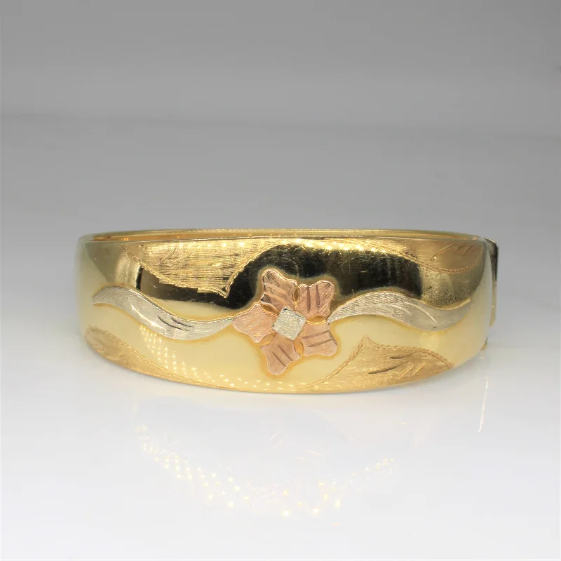 Limited Stock On Premium Jewelry At Low Prices Tri Tone Gold Flower Bangle | 7" |