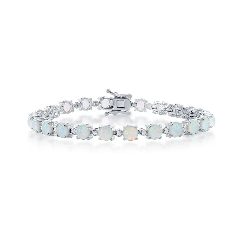 Affordable Gold-Plated Jewelry For Modern Fashion Sterling Silver Alternating Round White Opal & CZ Tennis Bracelet
