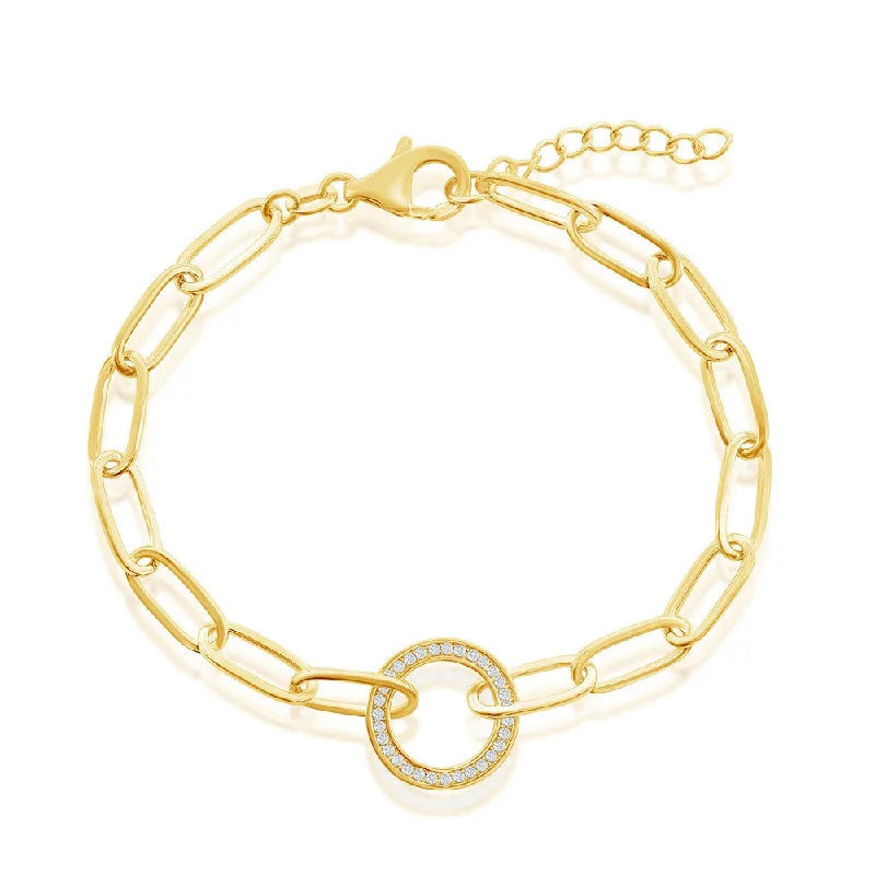 Breathtaking Jewelry At Limited-Time Savings Sterling Silver CZ Circle Paperclip Bracelet - Gold Plated Breathtaking Jewelry At Limited-Time Savings Sterling Silver CZ Circle Paperclip Bracelet - Gold Plated