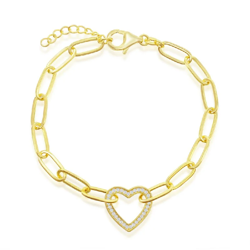 Your Perfect Accessory Now At The Best Price Sterling Silver CZ Heart Paperclip Bracelet - Gold Plated Your Perfect Accessory Now At The Best Price Sterling Silver CZ Heart Paperclip Bracelet - Gold Plated