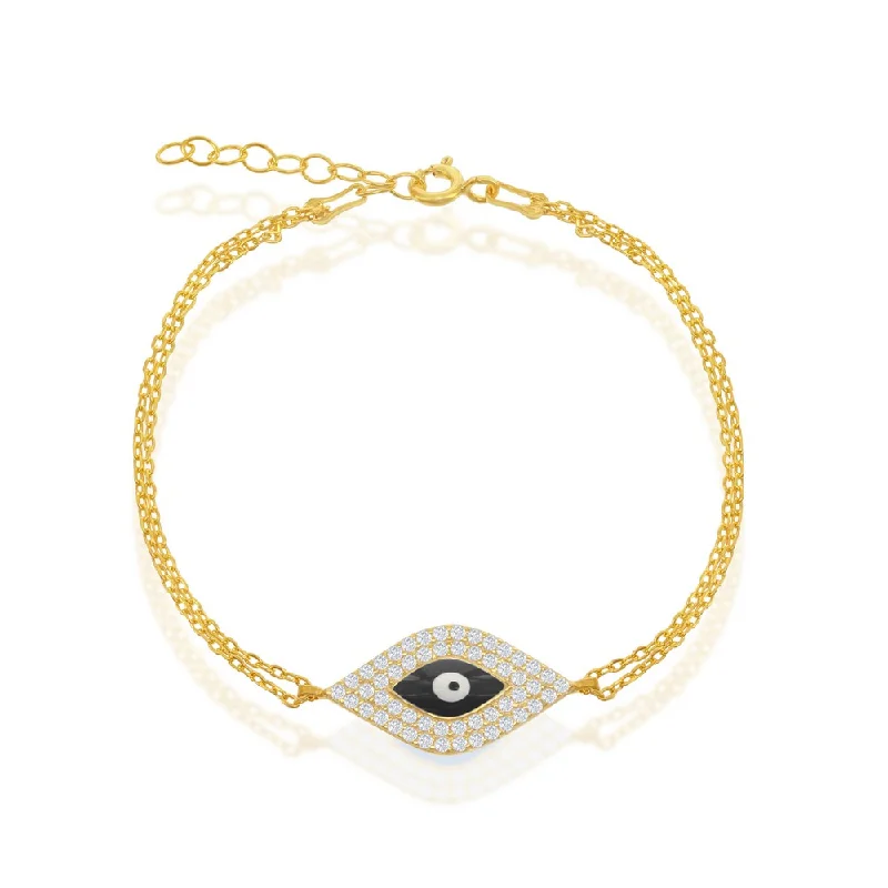 Elegant Rose Gold Jewelry For A Stylish Touch Sterling Silver Double-Strand With  Center CZ and Evil Eye Bracelet - Gold Plated