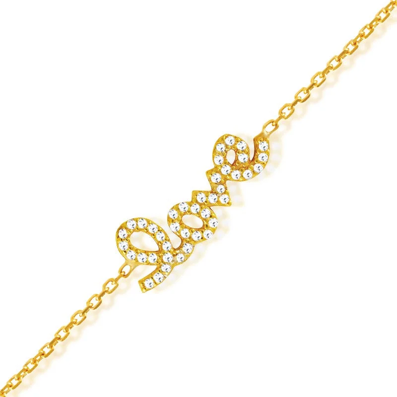 Luxury Jewelry At Unbeatable Discounts Sterling Silver GP LOVE Inscription Bracelet Yellow or Rose Plate