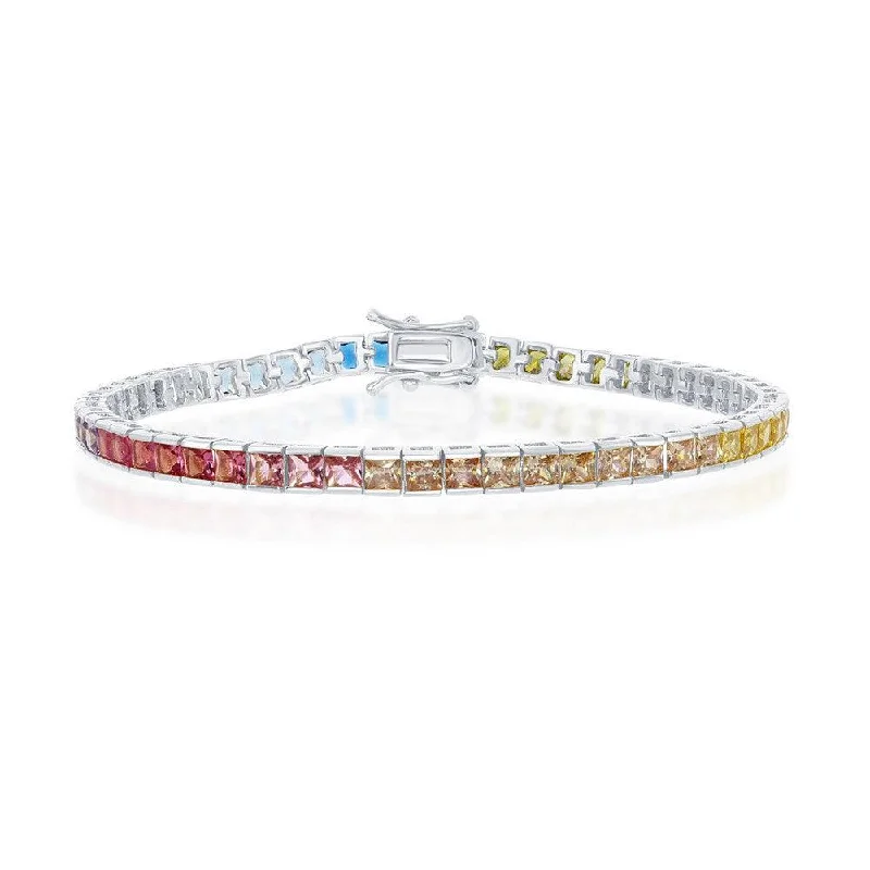Shop Stylish Jewelry Now And Save Big Sterling Silver Rainbow CZ Channel-Set Bracelet