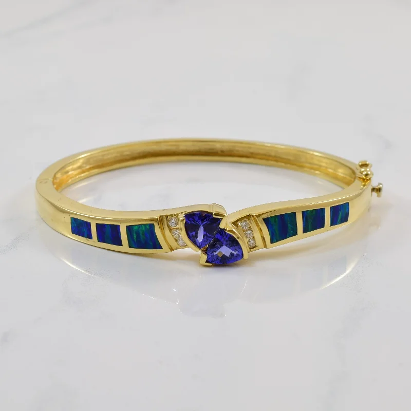 Exclusive Jewelry Sale – Sparkle For Less Trillion Tanzanite & Opal Inlay Bracelet | 1.50ctw, 2.00ctw, 0.12ctw | 7" |