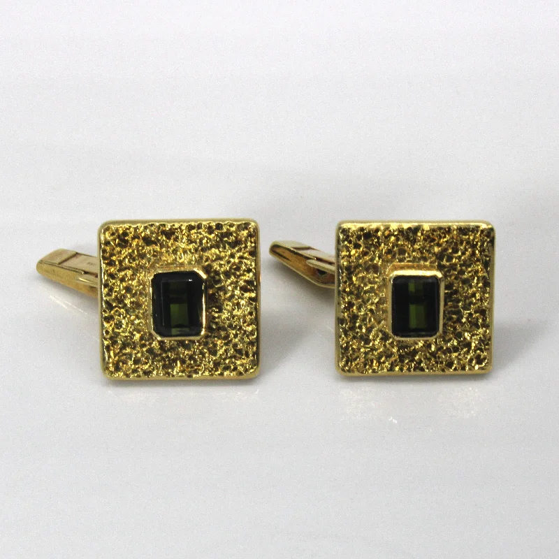 High-Quality Gemstone Jewelry For Special Occasions Tourmaline Textured Gold Cufflinks | 3.34ctw |